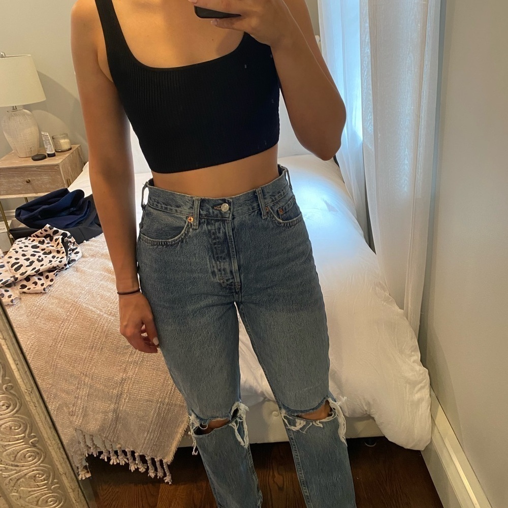 Topshop High Waisted Distressed Blue Jeans - Picture 2 of 9
